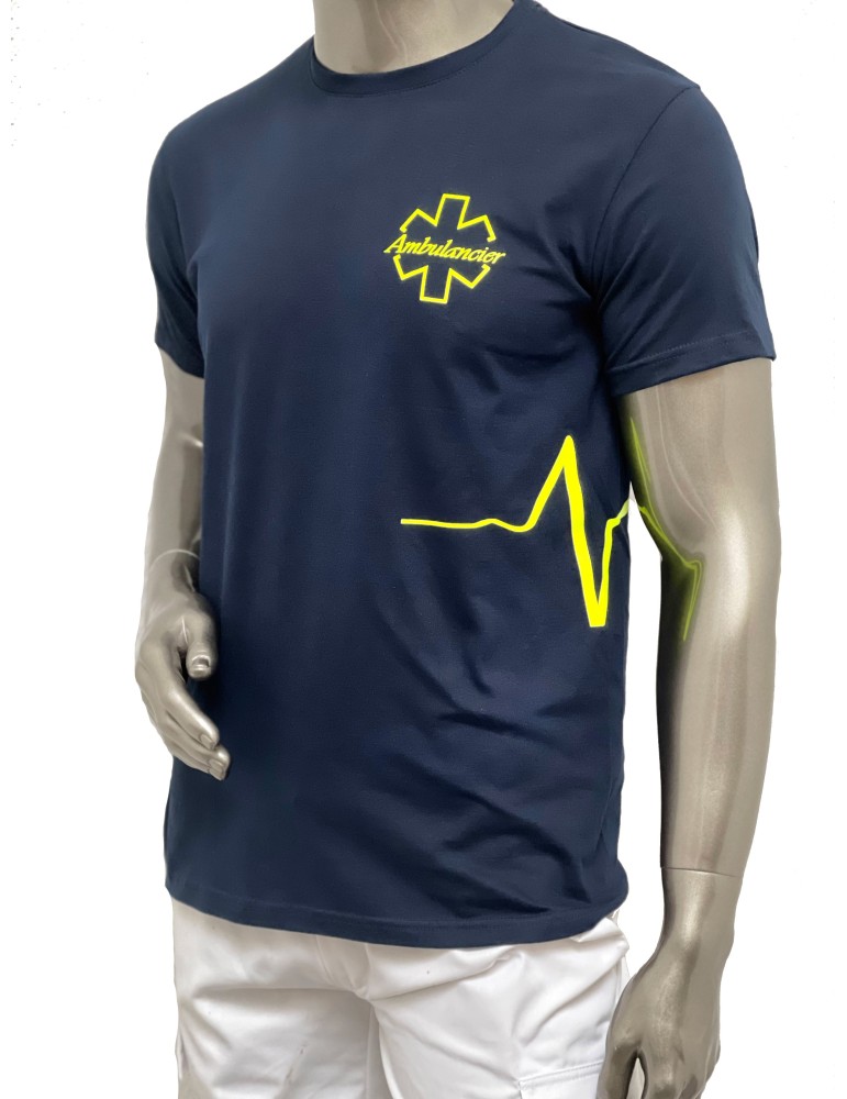 TEE-SHIRT MARINE  SÉRIGRAPHIE JAUNE