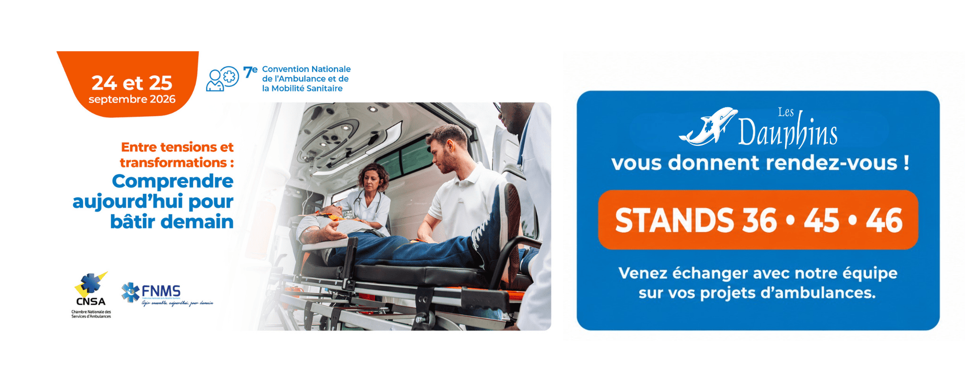 Les Dauphins au salon de l ambulance, stands 36, 45 et 46, les 24 et 25 septembre 2026