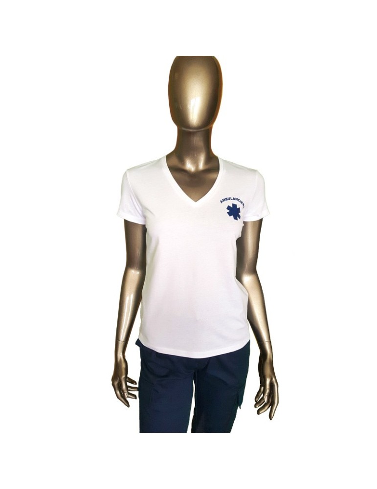 TEE-SHIRT COL V FEMME BLANC