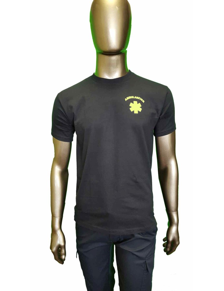 TEE-SHIRT MARINE  SÉRIGRAPHIE JAUNE FLUO